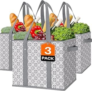 Reusable Grocery Bags 3 Pack, Foldable & Water Resistant Shopping Bags | Large Grocery Tote Bag Water Resistant Shopping Bags Foldable Grocery Bag for Clothes,Shoes and Picnic
