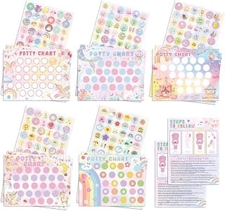 Potty Training Chart for Girls, 17 PCS Potty Training Sticker Chart Set, 5 Fantasy Themes Potty Chart Including Unicorn, Mermaid, Princess, etc.