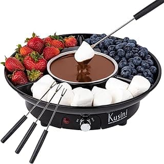Detachable Serving Tray, 10oz Melting Pot, 4 Roasting Forks - Gift Set & Date Night Idea. Serve at Movie Night or Game Night.