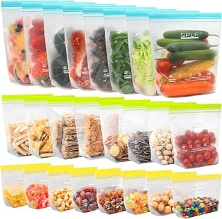 BPA Free Reusable Freezer Bags, Silicone Free Containers for Meal Prep, Fridge Home Kitchen - 8 Gallon 8 Sandwich 8 Snack