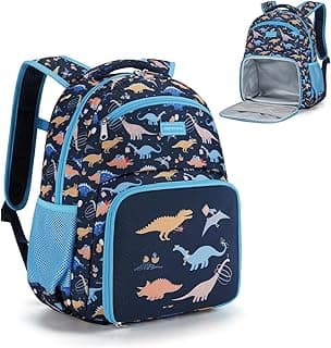 2-in-1 Kids Backpack, Insulated Lunch Compartment Dinosaur Toddler Backpack Lightweight Kindergarten Preschool Bookbag for Boys with Chest Strap, for Travel Daycare, Blue