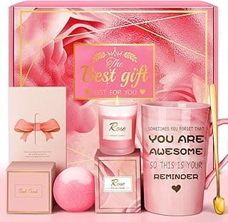 Birthday Gifts for Women, Mom, Sister, Friend: Unique Pink Self Care Spa Relaxation Baskets Set, Mothers Day, Christmas, Valentines, Holiday, Gift for Her, Girlfriend, Grandma, Wife, Bestie, Coworker