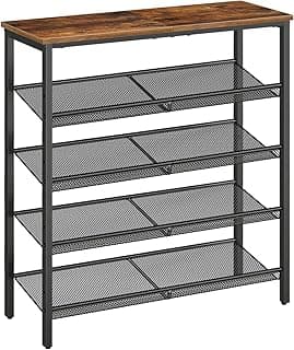 HOOBRO Shoe Rack for Entryway, 5-Tier Shoe Organizer with Adjustable Mesh Shelves, 16-20 Pairs of Shoes, Spacious Floor Mount, Metal, Industrial, Shoe Shelf for Closet, Rustic Brown BF12XJ01