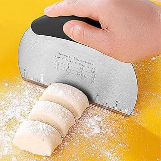 Stainless Steel Dough Scraper with Measuring Scale, 6.2 Inches Food Spatula for Vegetables, Bread, Pizza, Pastry, Baking & Kitchen Tool, Black