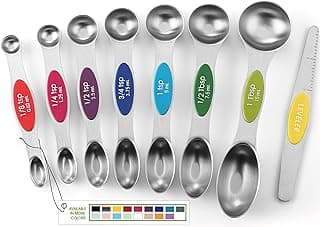 New Mom Must-Have: Spring Chef Stainless Steel Magnetic Measuring Spoons Set with Strong Magnets, Heavy Duty Metal Kitchen Essentials - Fits in Most Kitchen Spice Jars, Multicolor, Set of 8 with Leveler