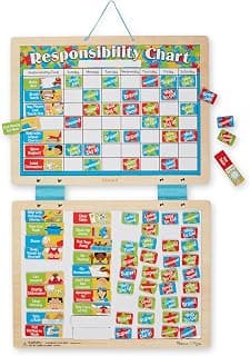 Melissa & Doug Magnetic Responsibility Chart and Kids Calendar - Wooden Chore Chart for Kids with 89 Magnets, Preschool Learning Activities for Ages 3+