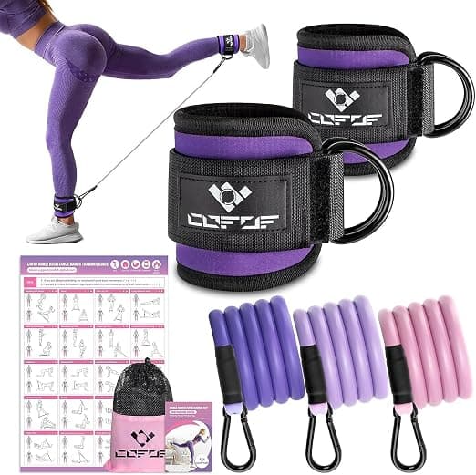 Ankle Resistance Bands with Cuffs, Ankle Bands for Working Out, Kickbacks Hip, Leg Glute Exercise Equipment with Training Poster, Resistance Workout Equipment for Women