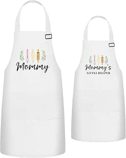 R HORSE 2Pcs Adults Kids Matching Apron Set | Mommy and Me Adjustable Kitchen Apron with 2 Pockets, Parent Child Matching Gift for Women Daughter, Cooking Baking Painting