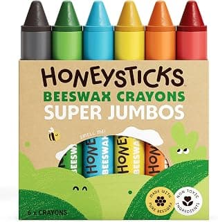 Honeysticks Super Jumbo Crayons (6 Pack) - 100% Pure Beeswax, Extra Large | Non Toxic Crayons for Toddlers 1-3, 2-4, Natural Beeswax and Food Grade Colors, Easy to Hold, Unbreakable Toddler Crayon