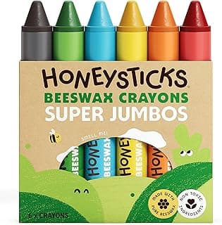 Honeysticks Super Jumbo Crayons (6 Pack) - 100% Pure Beeswax, Extra Large | Non Toxic Crayons for Toddlers 1-3, 2-4, Natural Beeswax and Food Grade Colors, Easy to Hold, Unbreakable Toddler Crayon