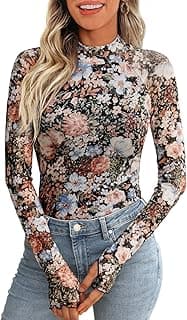 Trending on Amazon: Lace Sheer Floral Mesh Mockneck Going Out Tops for Women Fall Fashion Spring Outfits 2026 Clothes