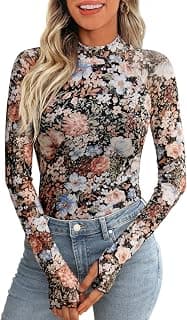 Lace Sheer Floral Mesh Mockneck Going Out Tops for Women Fall Fashion Spring Outfits 2026 Clothes