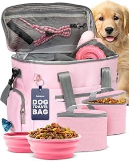 Rubyloo Original Doggy Bag™ Dog Travel Bag for Supplies with Travel Bowls | 2 BPA-Free Collapsible Bowls, 2 Pet Food Containers, TSA-Ready, Road Trips, Camping, Weekend Getaways, Doggy Gift, Lt. Pink
