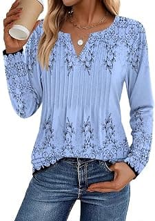 Womens Long Sleeve Tops 2026 V Neck Pleated Shirts Dressy Casual Tunic Blouses Loose Fit Fall Fashion Clothes