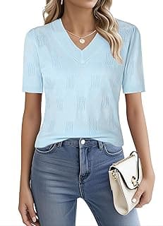 Women's Tops Short Sleeve Sweater Knit T-Shirts Dressy Casual Blouses