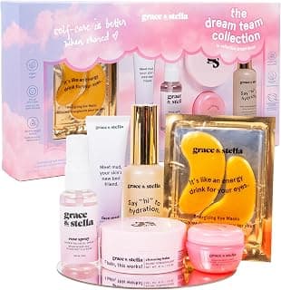 Travel Size Toiletries with Eye Masks, Hyaluronic Acid Serum, Lip Balm & More, Gift Baskets for Women, Vegan Self Care