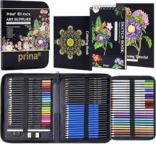 PRINA 81 Drawing Set Sketching Kit, Pro Sketch Pencils Art Supplies with Rainbow, Colored, Graphite, Watercolor, Metallic, Charcoal Pencil, Sketchbook, Coloring Book, Gift Case for Artists Adults Kids