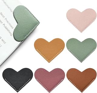 Leather Heart Bookmarks - Winjeto 6 Pieces Cute Book Marks Lovers Gifts | Corner Bookmark Page Markers | Bookish Reading Teachers Women Kids Gifts | School Office Home Supplies Accessories Stationary