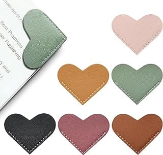 Leather Heart Bookmarks - Winjeto 6 Pieces Cute Book Marks Lovers Gifts | Corner Bookmark Page Markers | Bookish Reading Teachers Women Kids Gifts | School Office Home Supplies Accessories Stationary