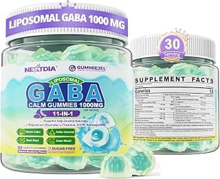 GABA Gummies 1000mg -Melatonin-Free Sleep Aid+Calm Mood Gummes,Sugar-Free | Liposomal GABA Supplements w/Magnesium Glycinate,L-Theanine, Ashwagandha,5htp, Inositol, B6 for Focus-GABA Sleep Gummy,60Cts