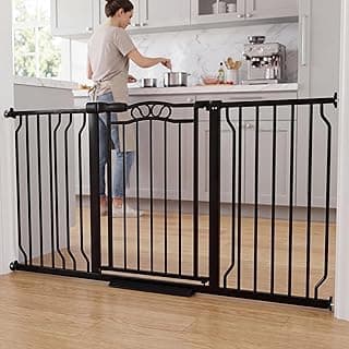 53.1"-62.5" Extra Wide Baby Gate & Dog Gate, Pressure Mounted No Drilling Pet Gate for Doorways & Large Openings, with Walk-Through, Auto-Close & Dual-Direction Swing, Black