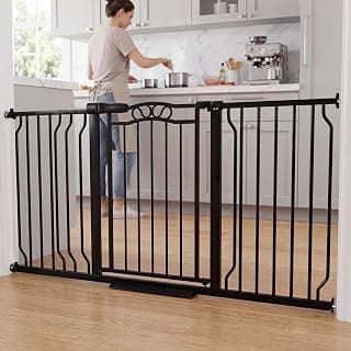 53.1"-62.5" Extra Wide Baby Gate & Dog Gate, Pressure Mounted No Drilling Pet Gate for Doorways & Large Openings, with Walk-Through, Auto-Close & Dual-Direction Swing, Black