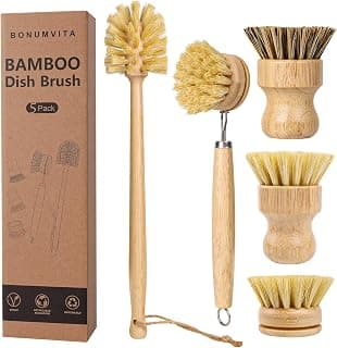 Wooden Dish Brush with Natural Sisal & Palm Fiber, Natural Kitchen Scrub Brush for Dishes Pots, Pans, Sinks, Woks, Vegetables