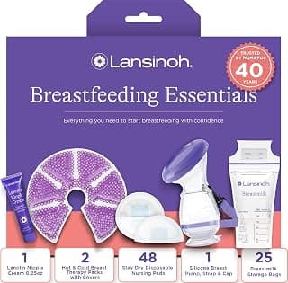 77-Piece Gift Set with Nursing Pads, Breastmilk Storage Bags, Nipple Cream, Therapy Packs and Silicone Breast Pump