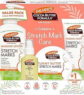 Palmer's Pregnancy Essentials Skin Care Kit, Cocoa Butter Formula (4 Piece) | Includes Massage Lotion, Massage Cream, Tummy Butter and Skin Therapy Oil for Stretch Marks, the ideal gift for mom to be