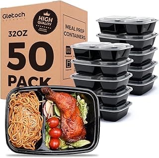 50 Pack (100-Piece) 32 oz Sturdy Leakproof 2-Compartment Meal Prep Containers with Lids, Plastic Food Storage Containers for Lunch, Microwave, Freezer, and Dishwasher Safe Takeout Containers
