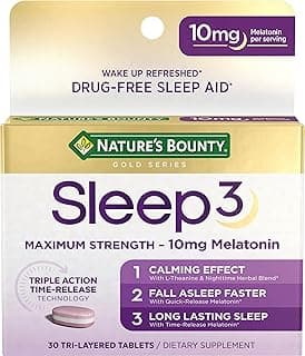Sleep3 Maximum Strength 100% Drug Free Sleep Aid, L-Theanine & Nighttime Herbal Blend Time Release Technology