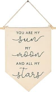 Nursery Wall Art-Nursery Bedroom Gift-My Sun My Moon and All of My Stars-Canvas Hanging Pennant Flag Banner Wall Sign Decor Gift for Baby Girl Boy Kids Room Playroom Decor