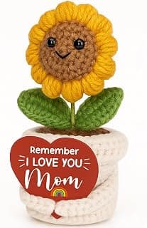 Funny Birthday Gifts for Mom, Mom Gifts from Daughter Son, Handmade Crochet Sunflower Mother’s Day Best Gift for Mama, Grandma, Mini Gift for Mother in Law, Remember I Love You Moms sign for Daughters