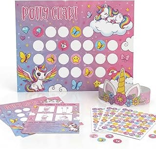 ZICOTO Fun Potty Training Chart with Stickers for Girls - Motivating Unicorn Reward System for Toddler Toilet Training - Easy to Use Bathroom Poster Kids Love - 252 Stickers