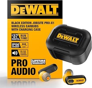 DEWALT Heavy Duty True Wireless Ear Buds, Bluetooth, Black Edition | Type C Charging Case Included, 37 Hours of Battery Life, Easy Setup for iPhone, Perfect for Jobsite, Outdoor Work