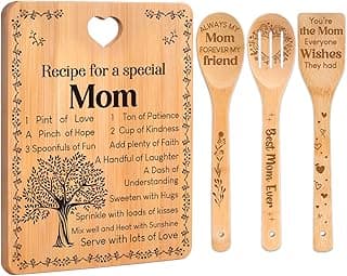 Gifts for Mom - "Recipe for a Special Mom" Mom Birthday Gifts Cutting Board Set, Bamboo-Made Engraved Utensil Set, Birthday Gifts for Mom from Daughter/Son, Mothers Day Gifts