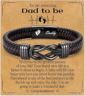 New Dad Gifts for Men, First Time Parents Gift Dad to Be Gift for Father's Day Birthday Christmas, Leather Bangle Bracelet for Daddy Him Husband