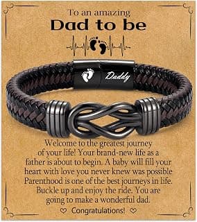 New Dad Gifts for Men, First Time Parents Gift Dad to Be Gift for Father's Day Birthday Christmas, Leather Bangle Bracelet for Daddy Him Husband