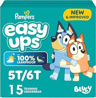 Easy Ups Girls & Boys Potty Training Pants, Size 7 (5T6T), 15 Count, Bluey Absorbent Training Underwear, Up to 100% Leakproof Day and Night, Hypoallergenic (Packaging May Vary)