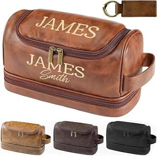 Sparklove Personalized Toiletry Bag for Men Gifts, Father Day Gifts Custom Leather Shaving Bag, Engraved Travel Bag, Birthday Present for Dad Husband Groomsmen Son Wedding Anniversay