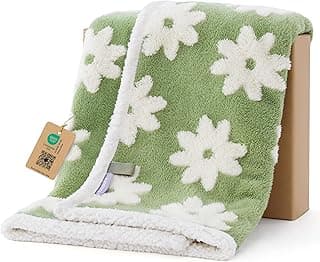 LE SURE Waterproof Dog Blankets for Small Dogs Cute Cozy 3D Jacquard,25x35 | Puppy Blanket for Cat Aesthetic Gift, Warm Soft Sherpa Throw Washable, Reversible Pet Couch Protector, Flower Garden Green