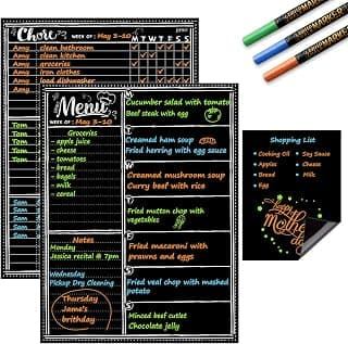 JJPRO Magnetic Dry Erase Menu and Chore Chart Blackboard for Fridge-Weekly Meal Planner Chalkboard,Behavior Chart Chalkboard for Multiple Kids with Notepad Blackboard