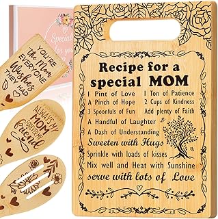 Mothers Day Gifts for Mom,Recipe for a Special Mom- Birthday Mom Gifts from Daughter Son Cutting Board Set, Engraved Utensil Best Mom Ever Gifts Ideas Mom Gifts for Mother New Mom Step Mom