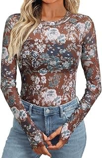 Womens Mesh Sheer Lace Going Out Slim Fitted See Through Tops Spring Fashion Clothes 2026 Outfits