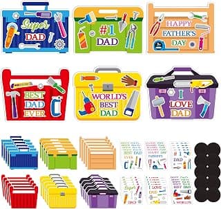 Haooryx Father's Day Magnet Craft Kit - 30 Sets Make Your Own Tool Box Sticker Decor Paper Craft for Classroom Home DIY Activity Refrigerator Bulletin Board Decor Happy Father's Day Party Supply Gift