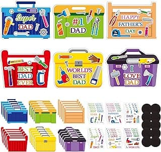 Haooryx Father's Day Magnet Craft Kit - 30 Sets Make Your Own Tool Box Sticker Decor Paper Craft for Classroom Home DIY Activity Refrigerator Bulletin Board Decor Happy Father's Day Party Supply Gift
