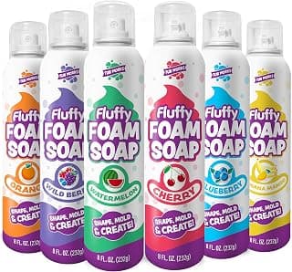 Tub Works® Fluffy Foam Soap, Variety 6 Pack | Shape, Mold & Create Bath Art with Soft Bath Foam for Kids | Gentle, Cleansing Kids Bath Soap | Easy-to-Use Spray Nozzles | Fruity, Fun Bath Colors