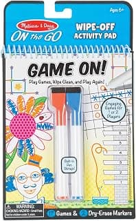 Melissa & Doug Write-On Reusable Games Activity Book - Travel Games and Kids Games With Dry Erase Markers for Kids, Road Trip Activities for Kids, Ages 6+ - FSC Certified
