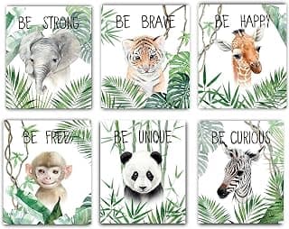 Jungle Safari Baby Animals Nursery Wall Art Decor,Little Baby Watercolor Animals Jungle Safari Prints