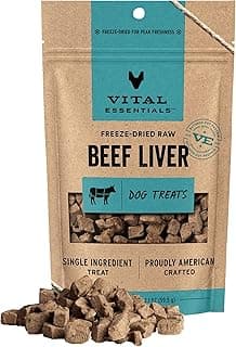 Vital Essentials Freeze Dried Dog Treats | Beef Liver, Single Ingredient | Premium Quality | Grain Free Training Treats for Dogs, 2.1 oz Bag